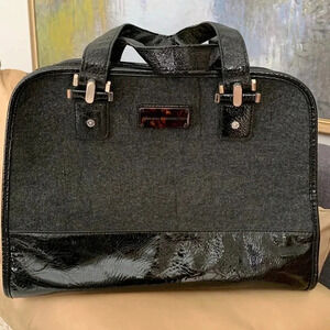 Grey and  faux patent hand bag
